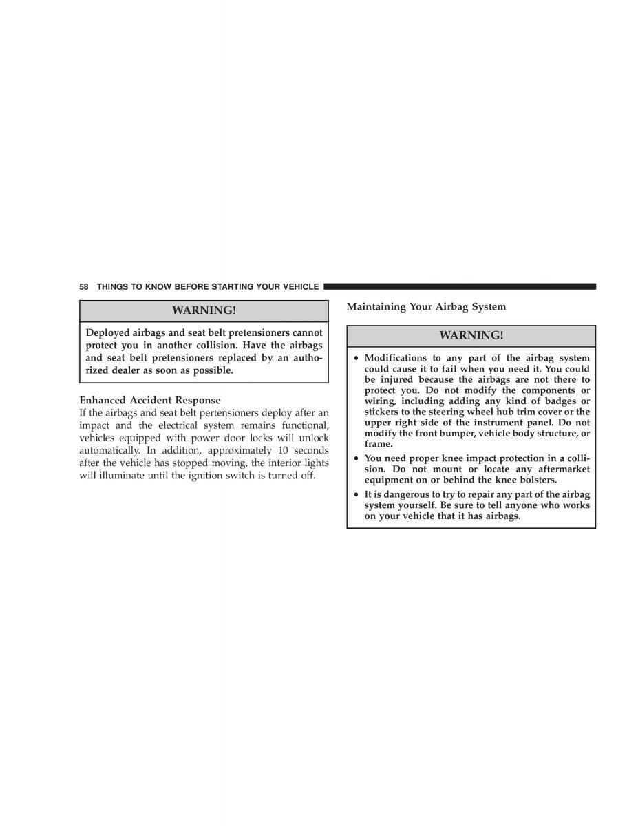 Chrysler Voyager Town and Country Plymouth Voyager owners manual / page 58