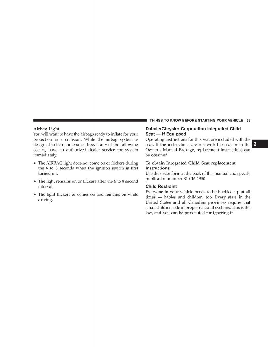 Chrysler Voyager Town and Country Plymouth Voyager owners manual / page 59