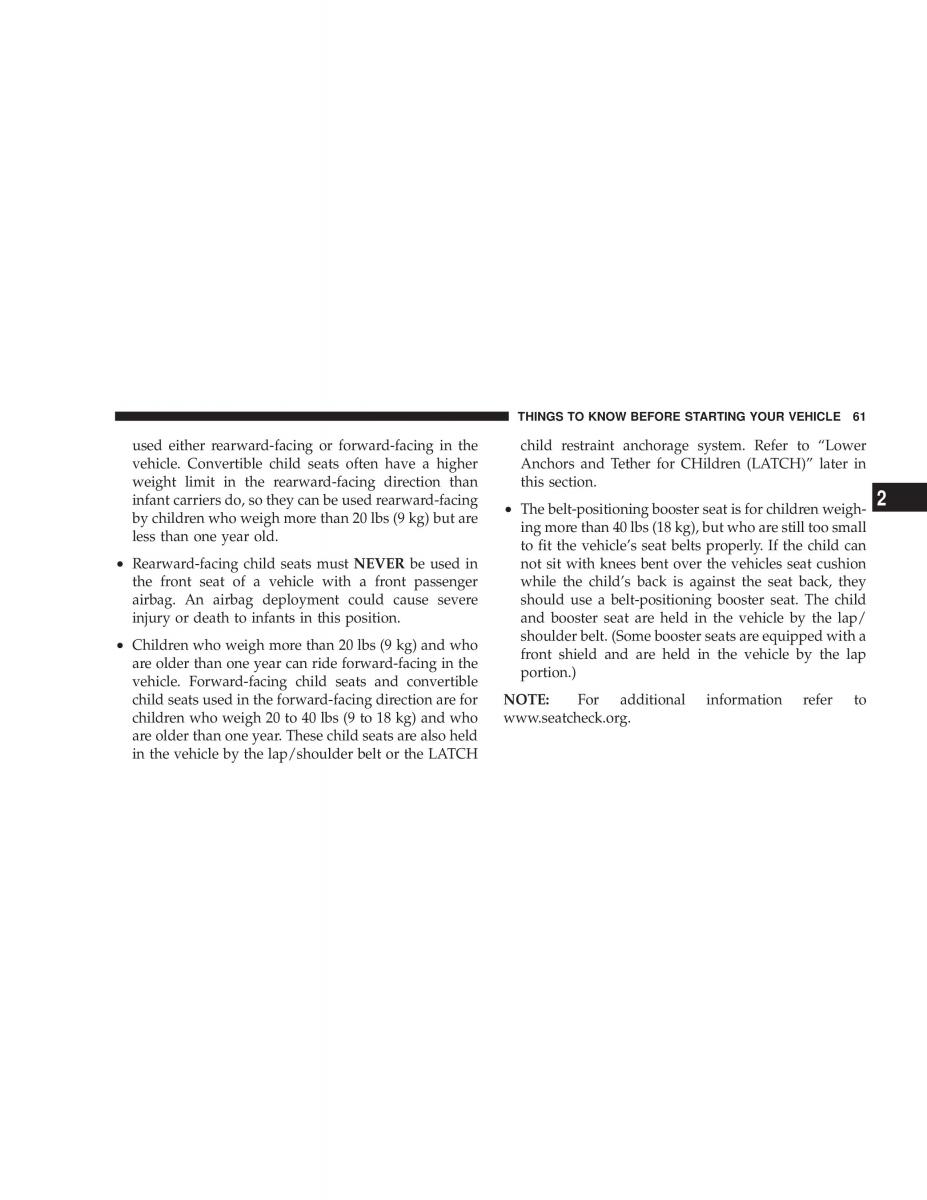 Chrysler Voyager Town and Country Plymouth Voyager owners manual / page 61