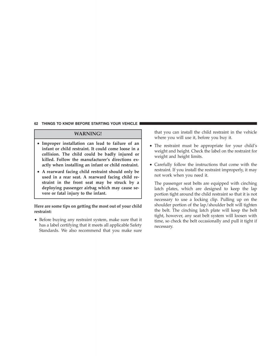 Chrysler Voyager Town and Country Plymouth Voyager owners manual / page 62