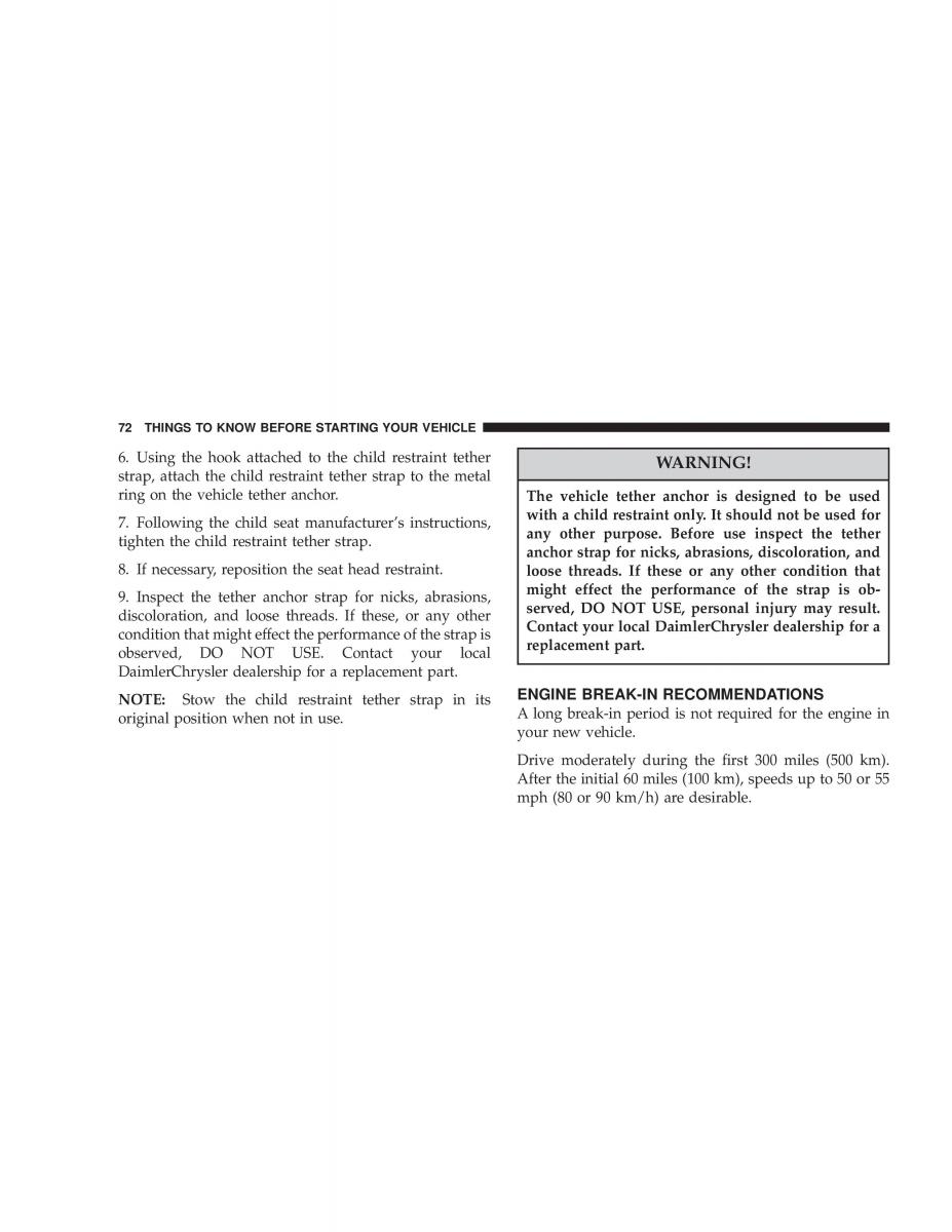 Chrysler Voyager Town and Country Plymouth Voyager owners manual / page 72
