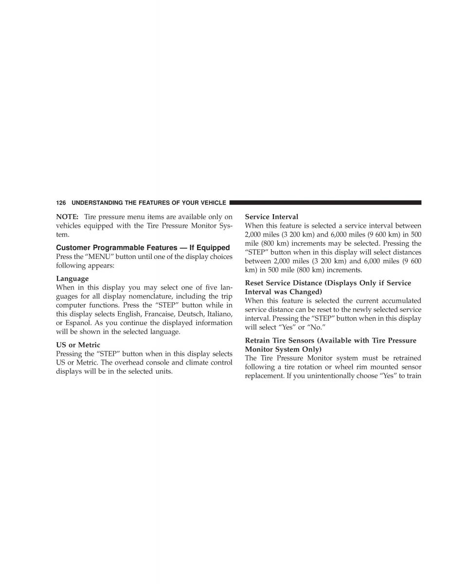 Chrysler Voyager Town and Country Plymouth Voyager owners manual / page 126