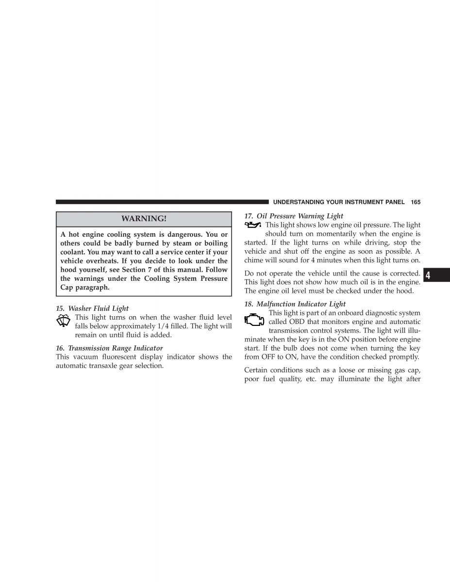 Chrysler Voyager Town and Country Plymouth Voyager owners manual / page 165
