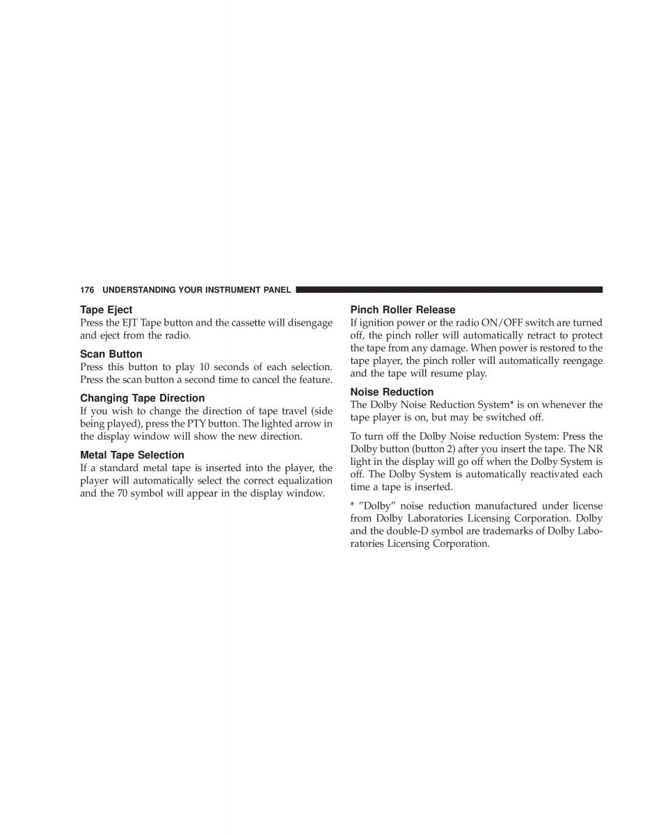 Chrysler Voyager Town and Country Plymouth Voyager owners manual / page 176