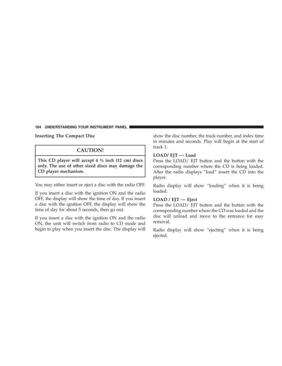 Chrysler Voyager Town and Country Plymouth Voyager owners manual / page 184