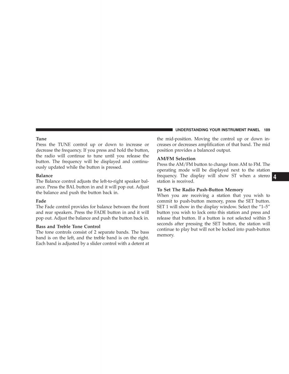 Chrysler Voyager Town and Country Plymouth Voyager owners manual / page 189