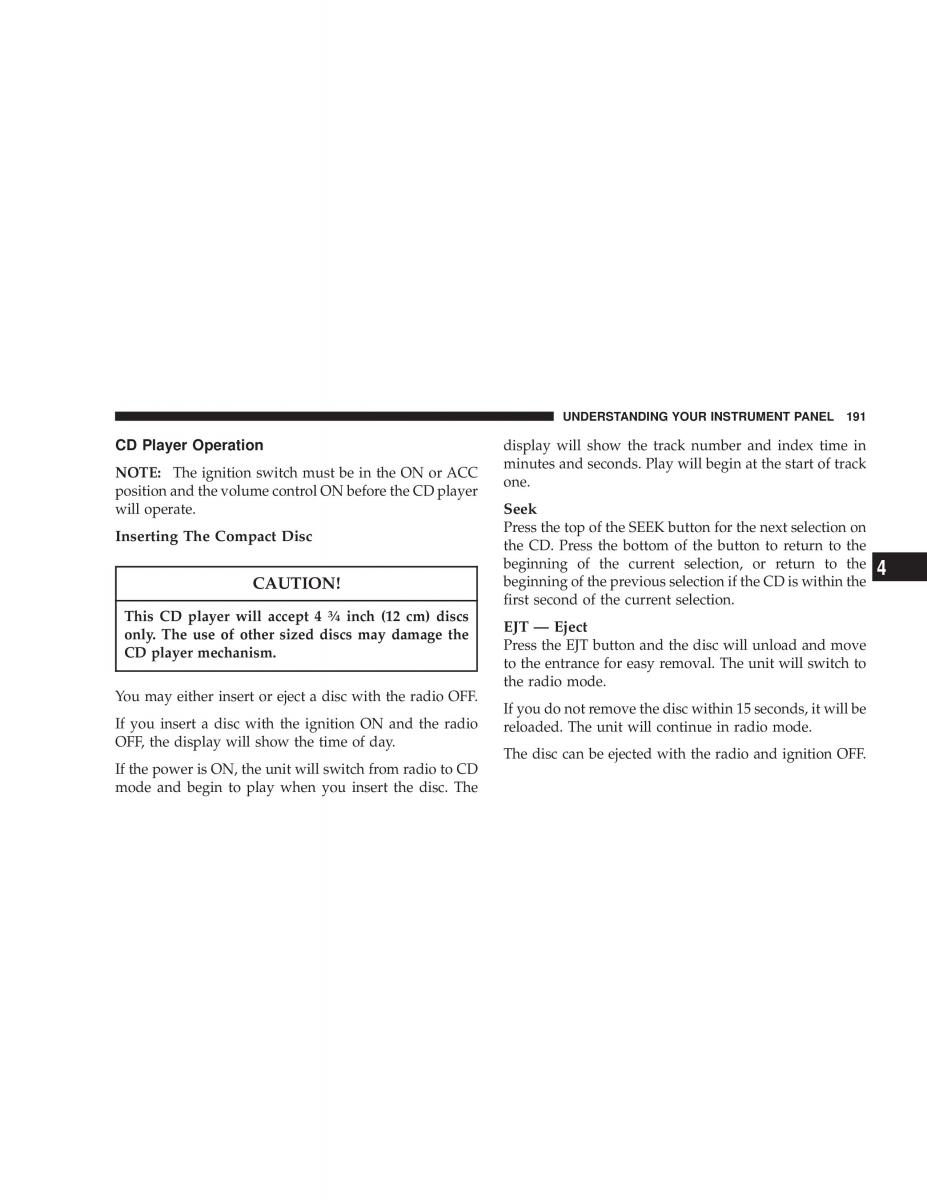 Chrysler Voyager Town and Country Plymouth Voyager owners manual / page 191
