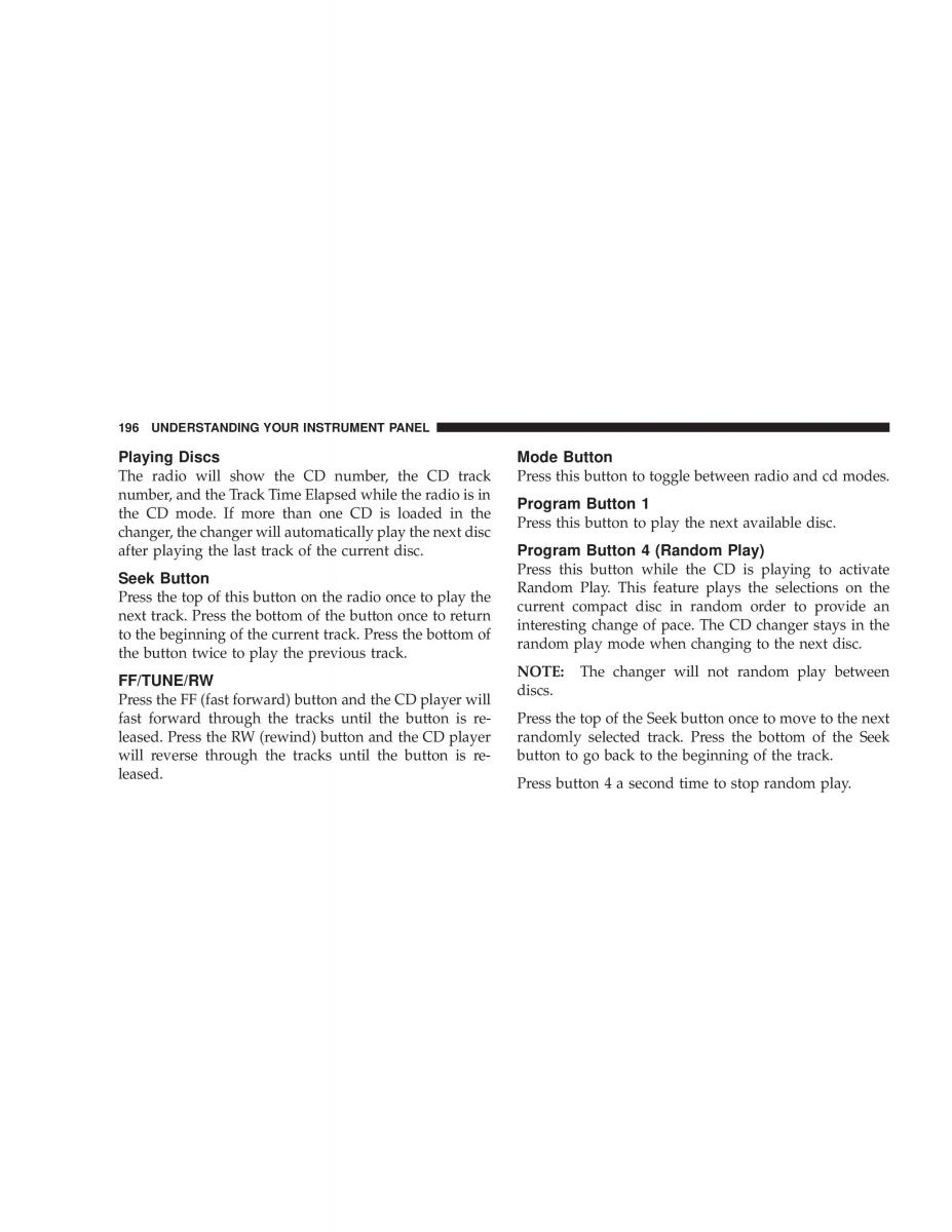 Chrysler Voyager Town and Country Plymouth Voyager owners manual / page 196