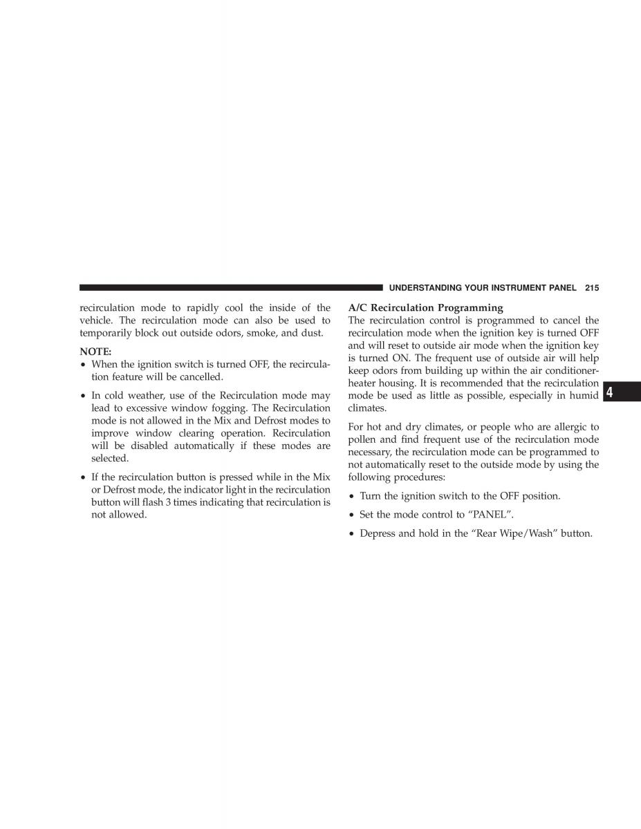 Chrysler Voyager Town and Country Plymouth Voyager owners manual / page 215