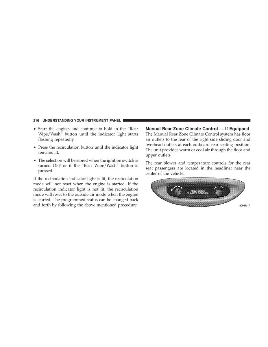 Chrysler Voyager Town and Country Plymouth Voyager owners manual / page 216