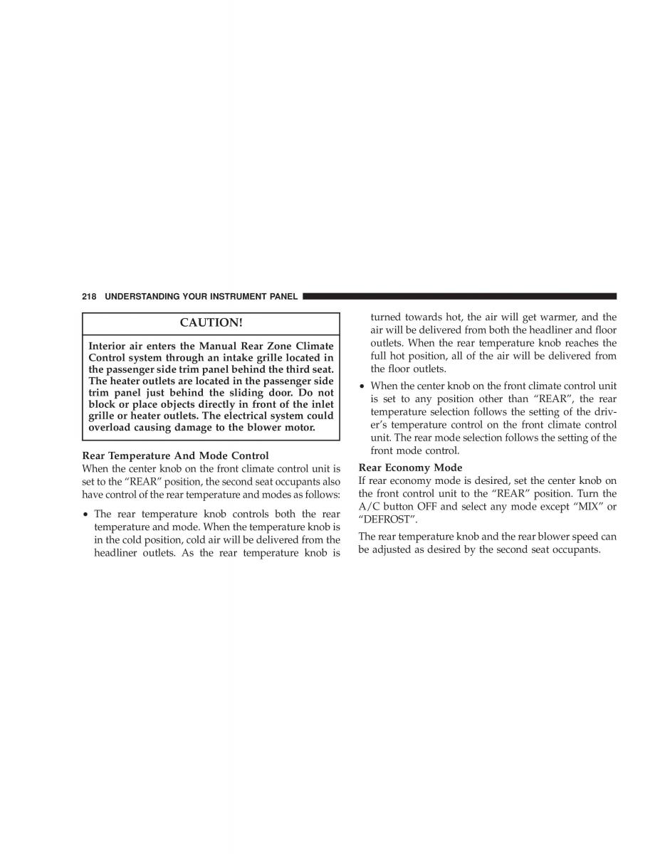Chrysler Voyager Town and Country Plymouth Voyager owners manual / page 218