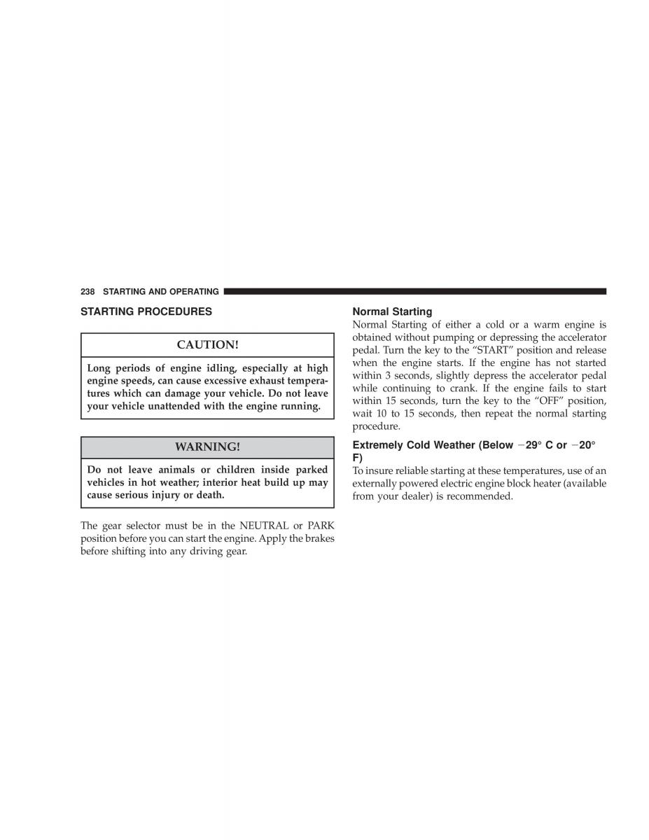 Chrysler Voyager Town and Country Plymouth Voyager owners manual / page 238