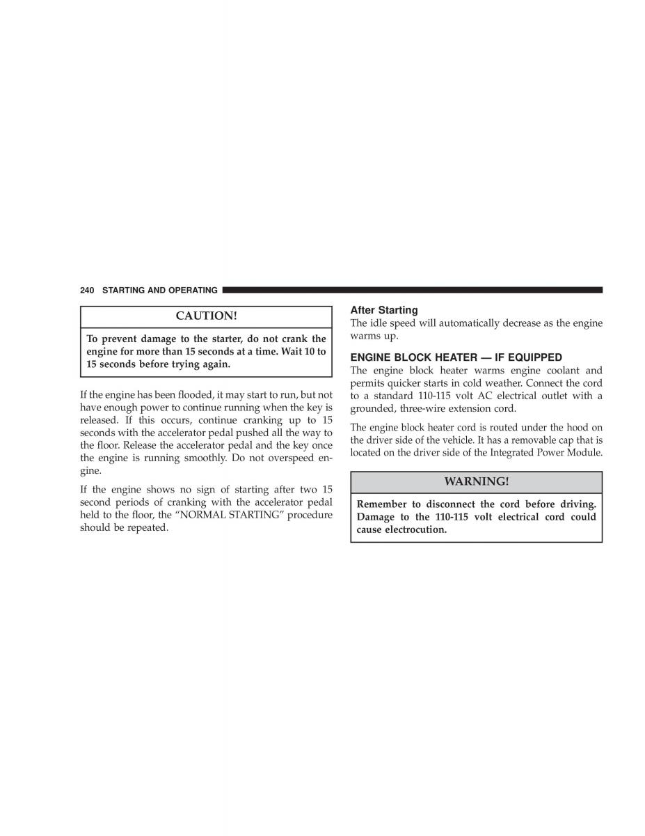 Chrysler Voyager Town and Country Plymouth Voyager owners manual / page 240