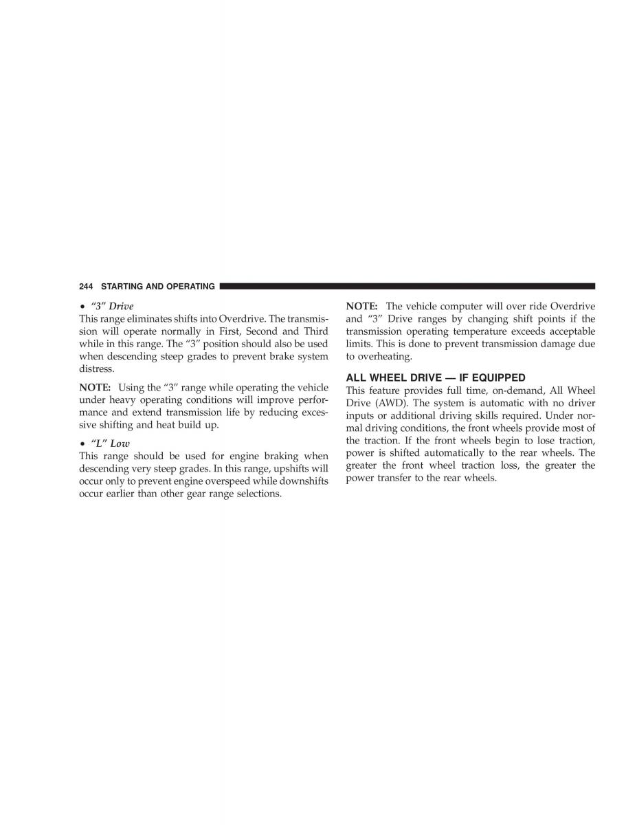 Chrysler Voyager Town and Country Plymouth Voyager owners manual / page 244