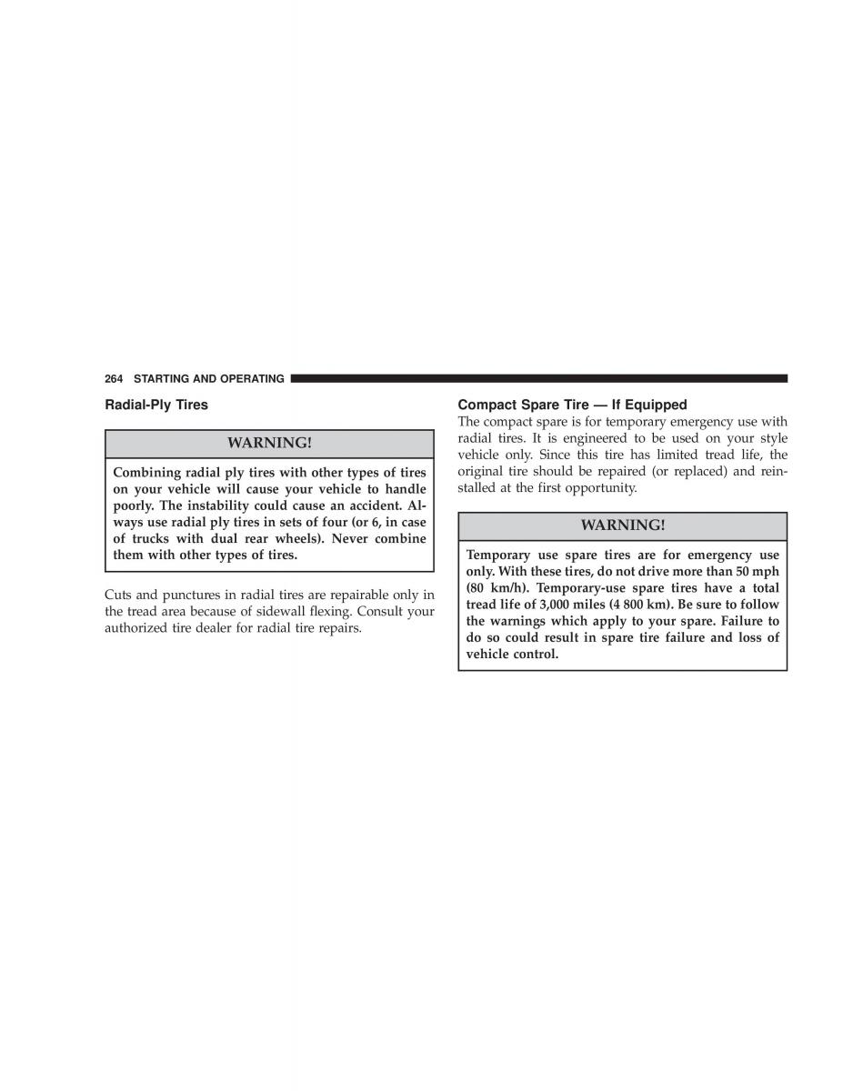 Chrysler Voyager Town and Country Plymouth Voyager owners manual / page 264