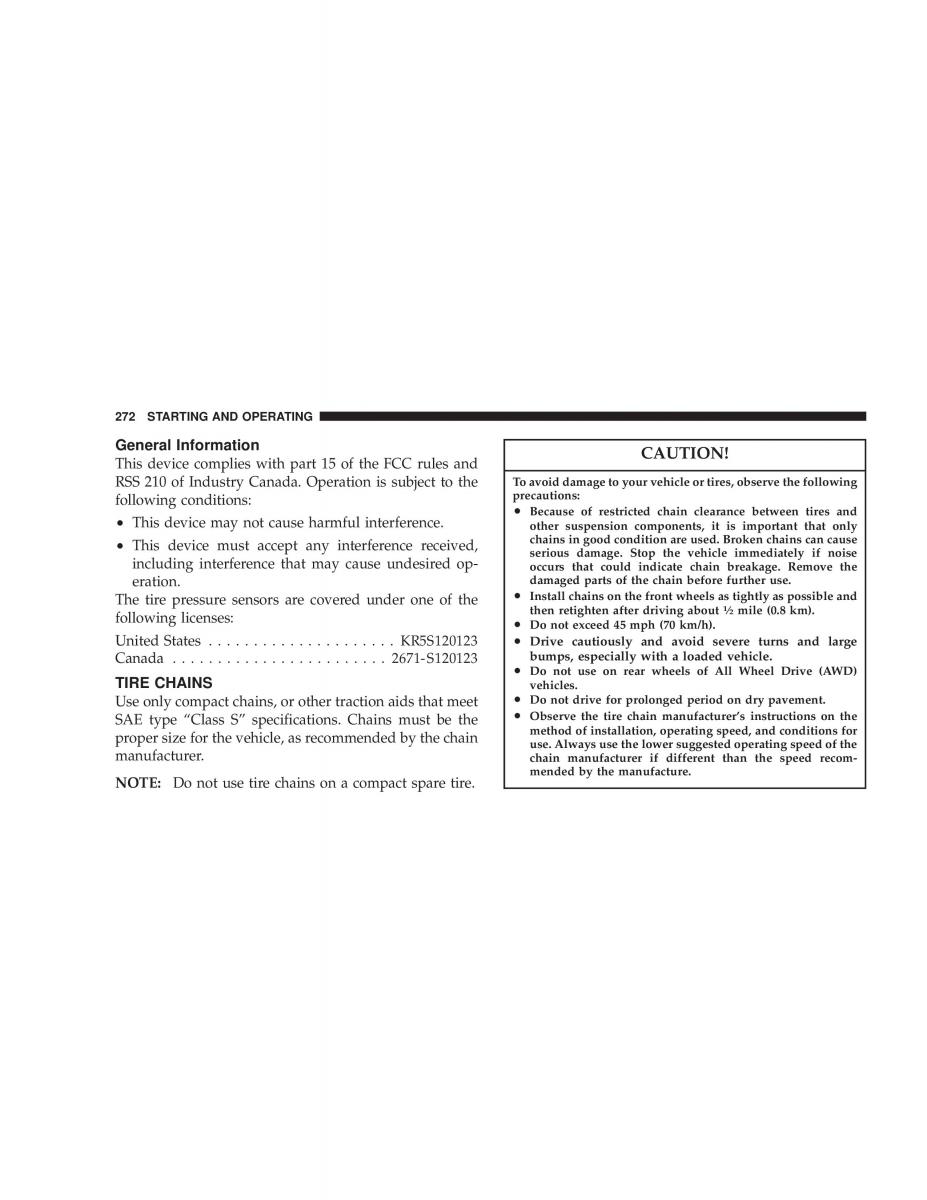 Chrysler Voyager Town and Country Plymouth Voyager owners manual / page 272