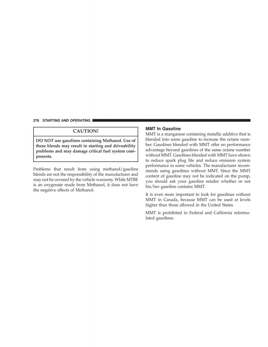 Chrysler Voyager Town and Country Plymouth Voyager owners manual / page 276