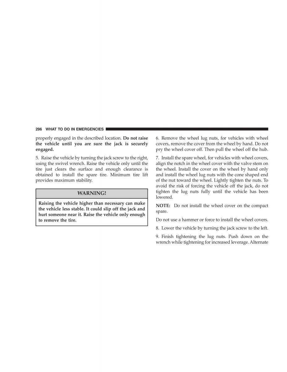 Chrysler Voyager Town and Country Plymouth Voyager owners manual / page 296