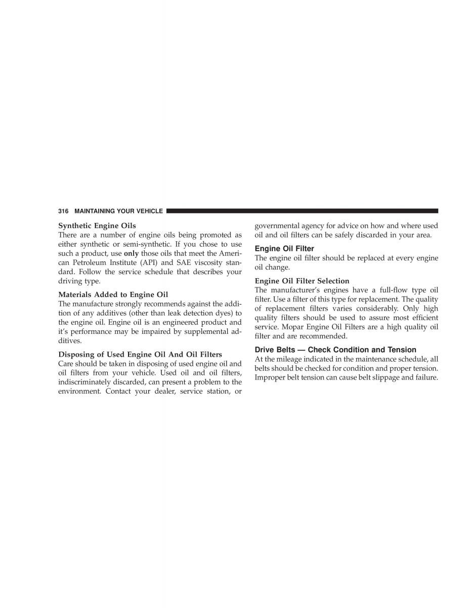 Chrysler Voyager Town and Country Plymouth Voyager owners manual / page 316