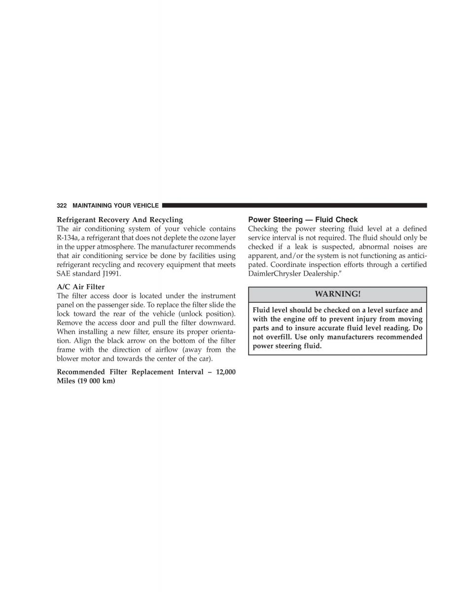 Chrysler Voyager Town and Country Plymouth Voyager owners manual / page 322