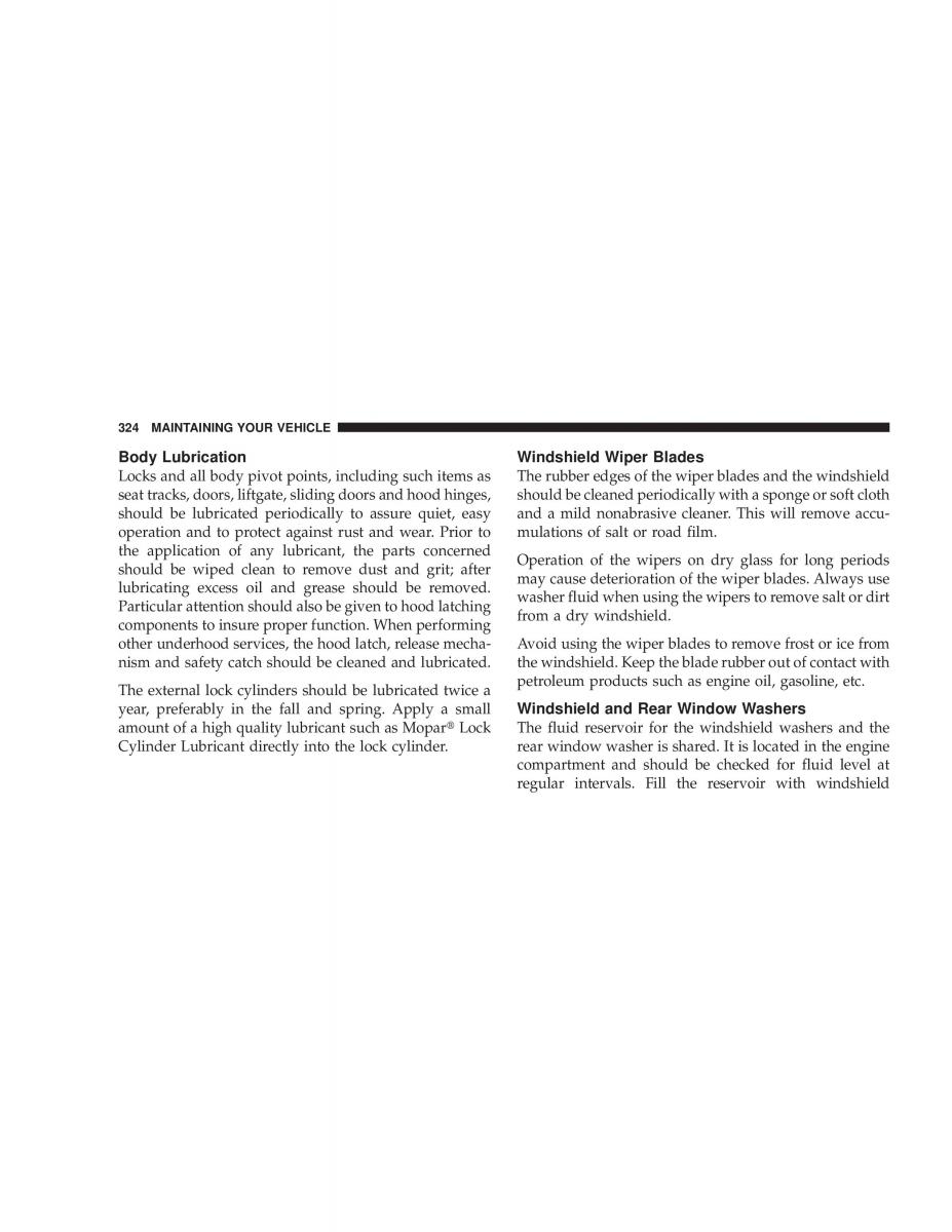 Chrysler Voyager Town and Country Plymouth Voyager owners manual / page 324