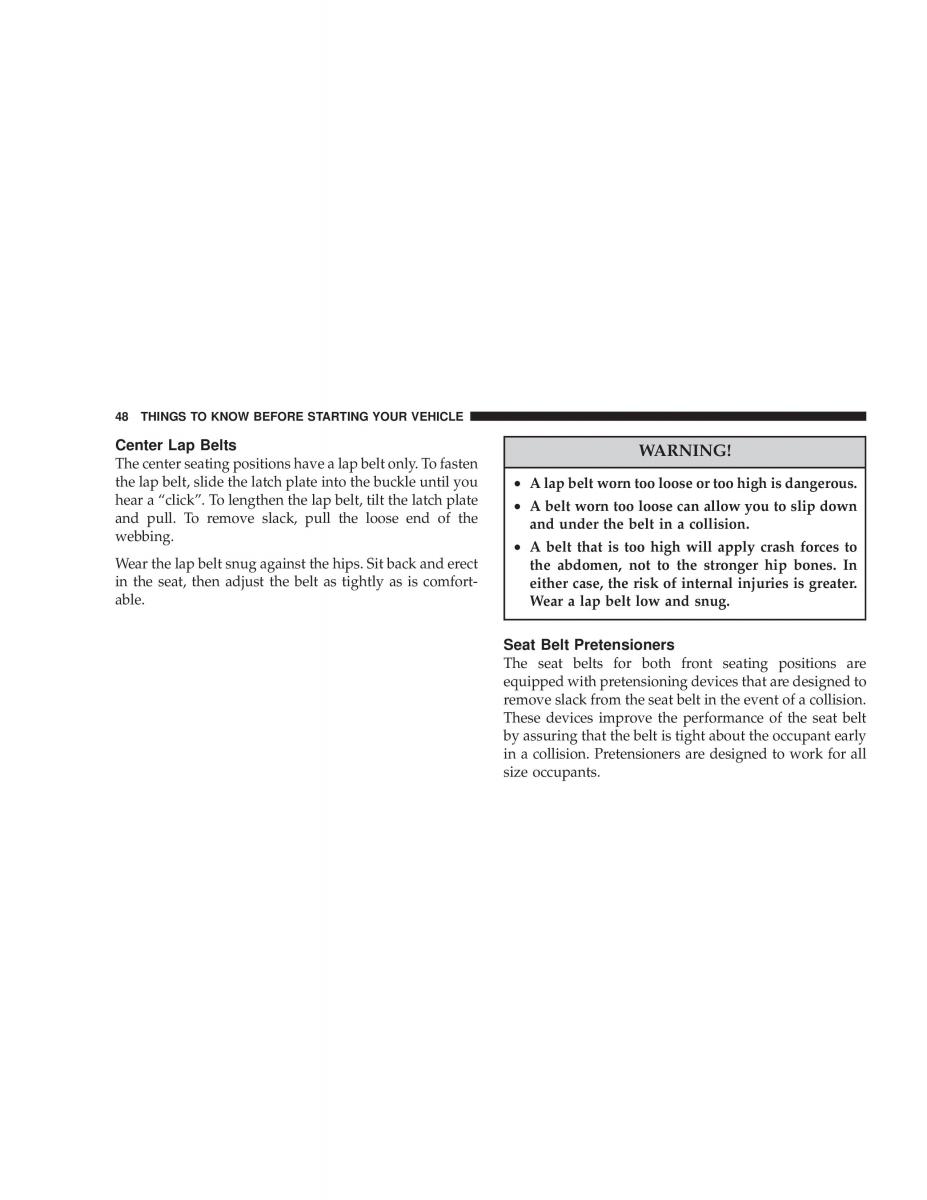 Chrysler Voyager Town and Country Plymouth Voyager owners manual / page 48