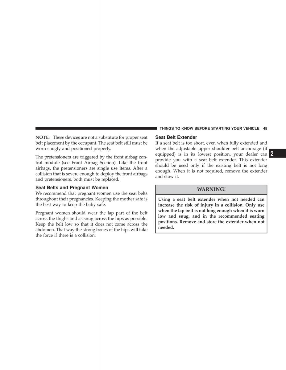 Chrysler Voyager Town and Country Plymouth Voyager owners manual / page 49