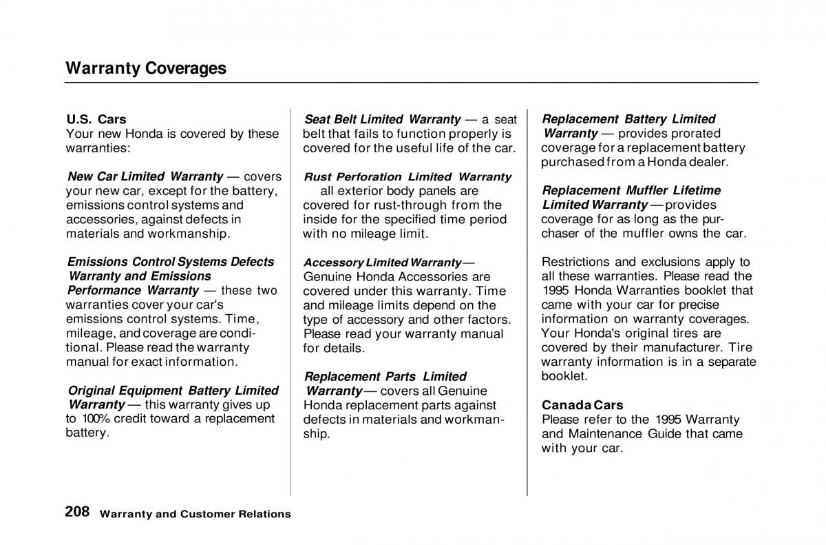 Honda Civic Del Sol CR X owners manual / page 206