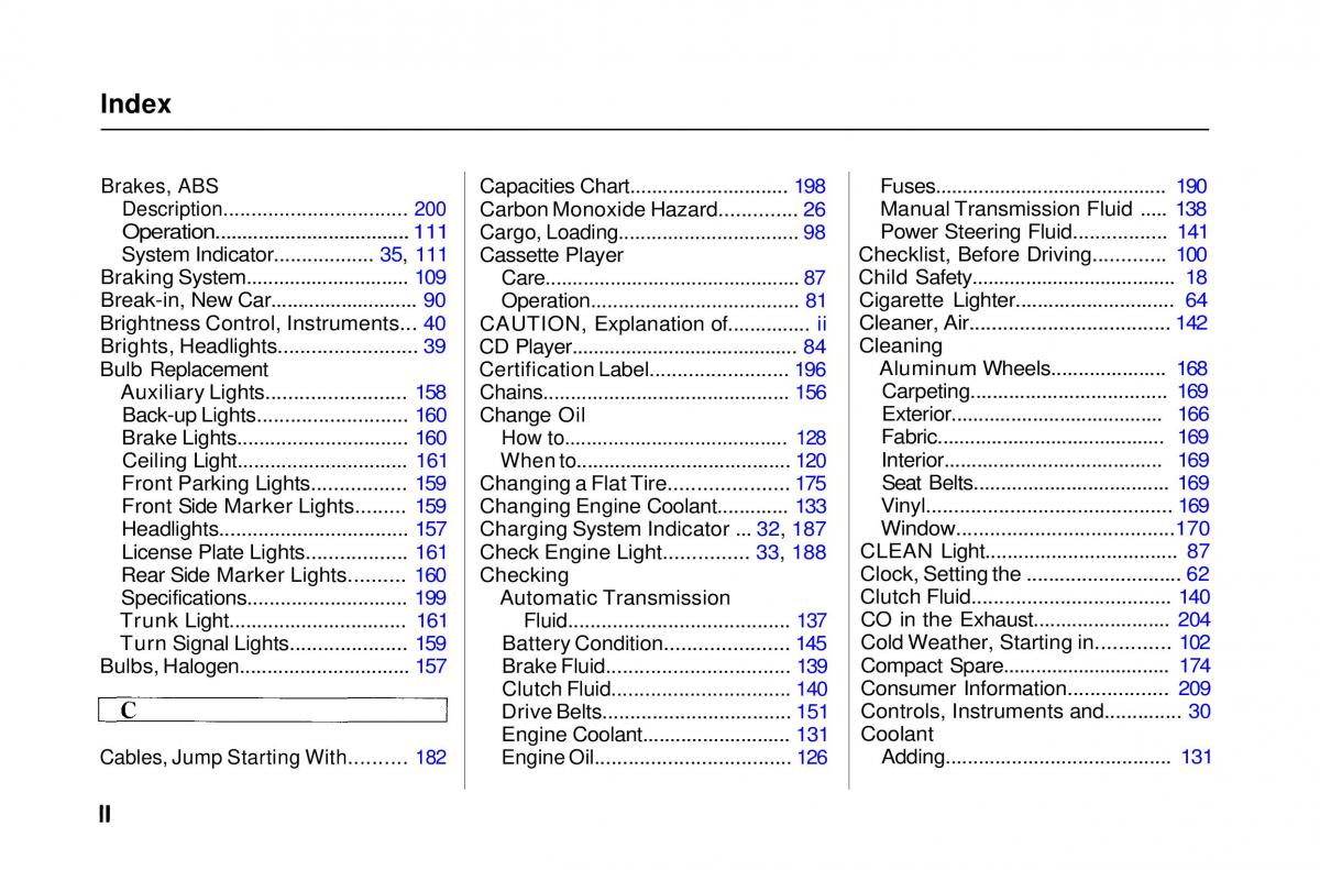 Honda Civic Del Sol CR X owners manual / page 209
