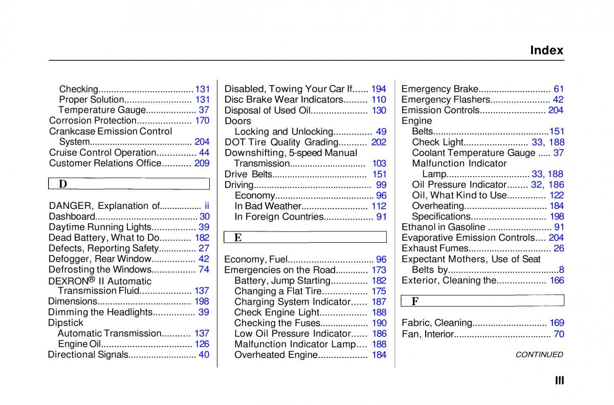 Honda Civic Del Sol CR X owners manual / page 210