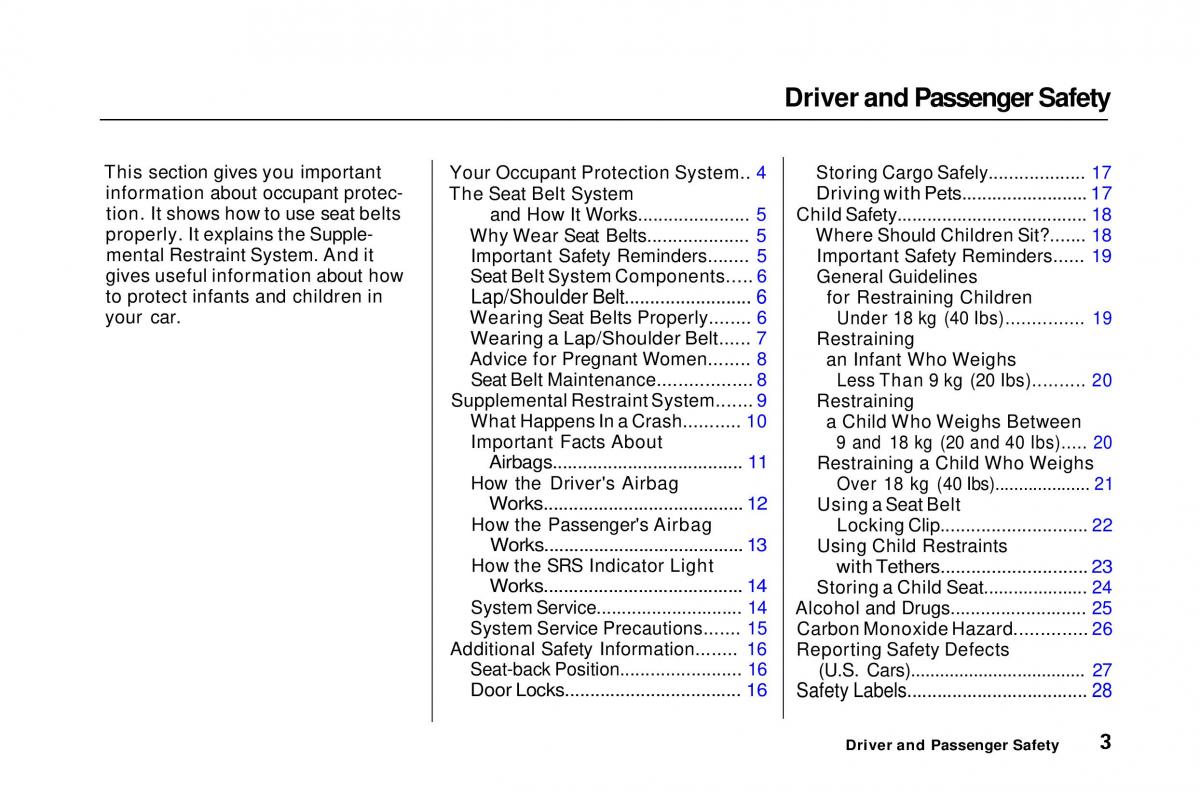Honda Civic Del Sol CR X owners manual / page 4
