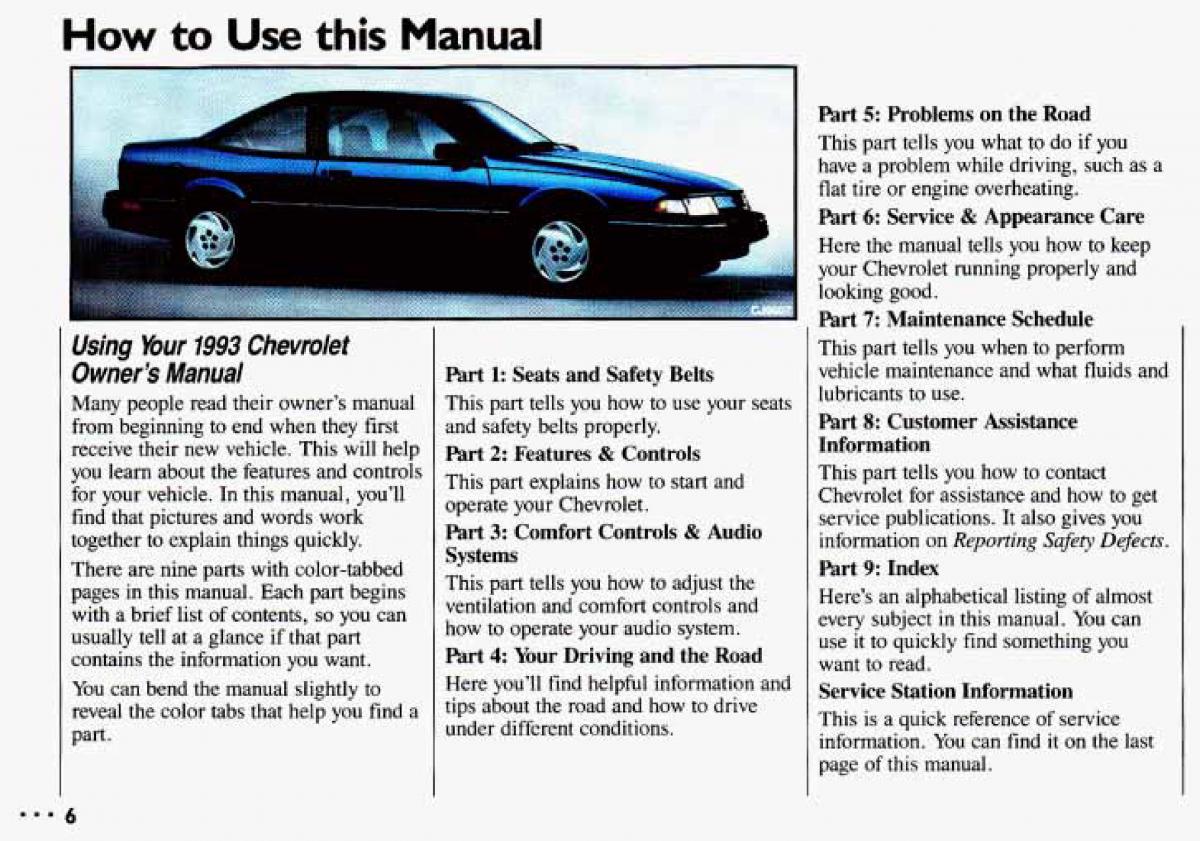 Chevrolet Cavalier II 2 owners manual / page 8