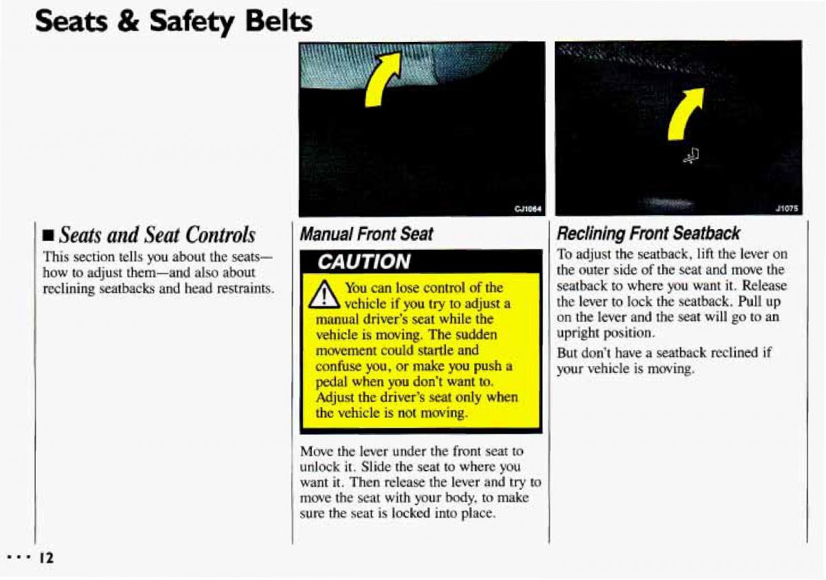 manual  Chevrolet Cavalier II 2 owners manual / page 14