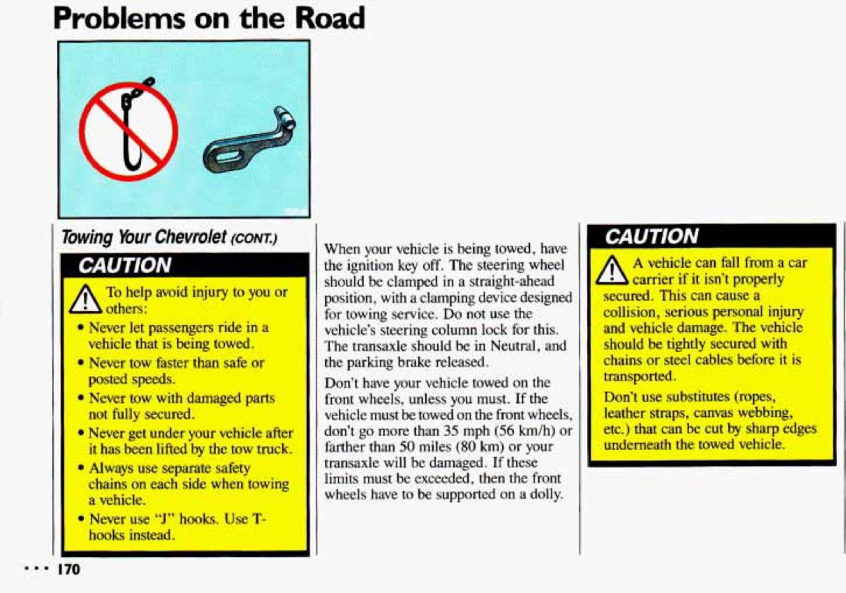 Chevrolet Cavalier II 2 owners manual / page 172