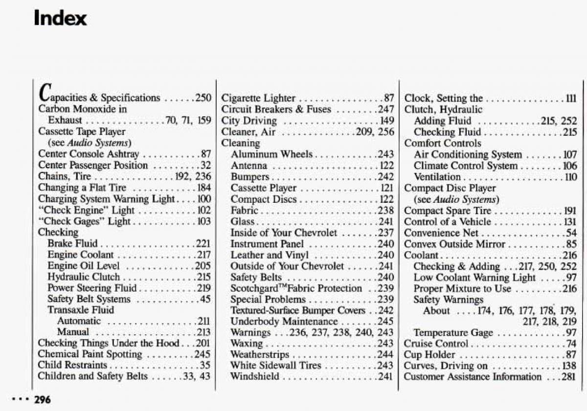 manual  Chevrolet Cavalier II 2 owners manual / page 298