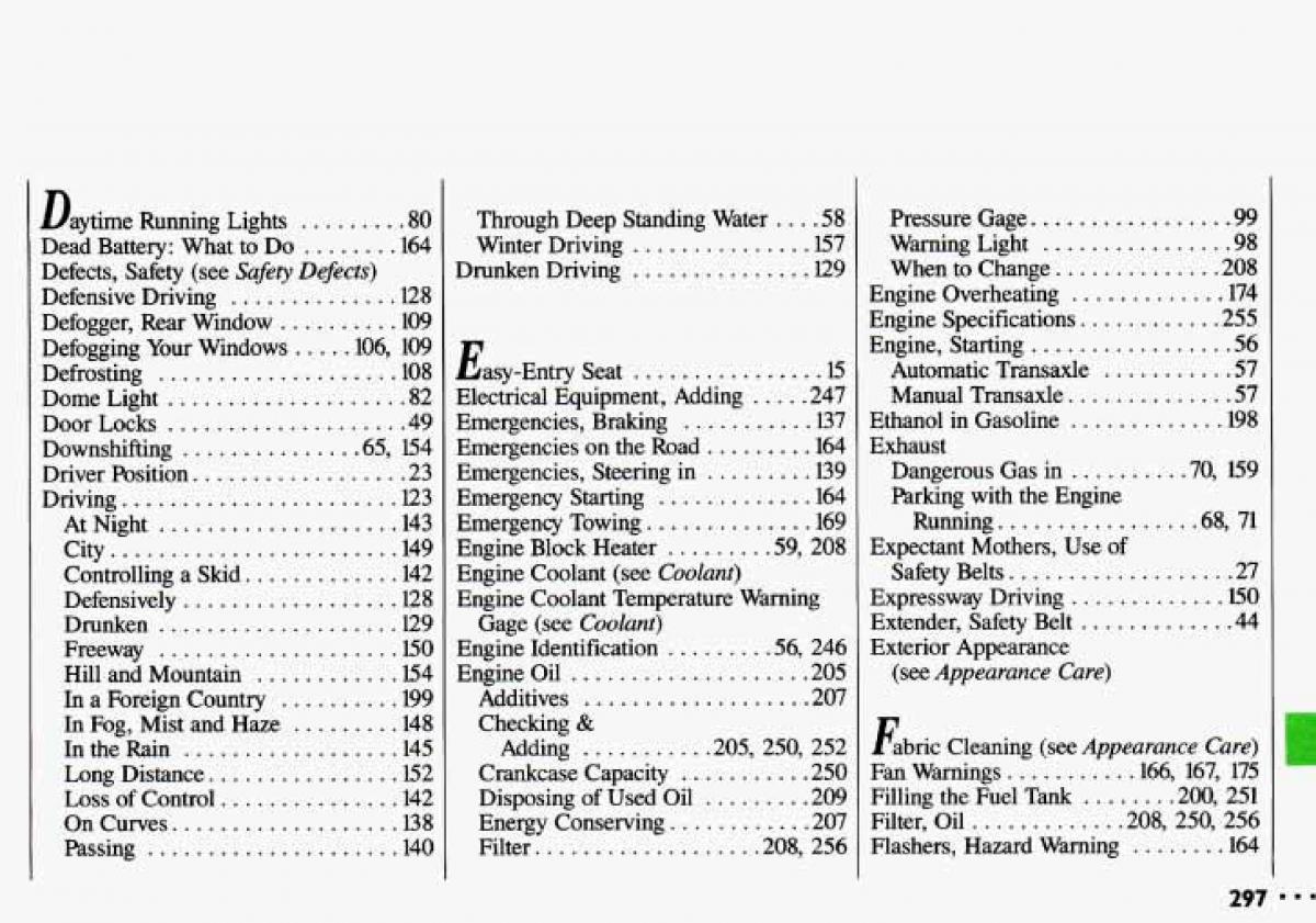 manual  Chevrolet Cavalier II 2 owners manual / page 299