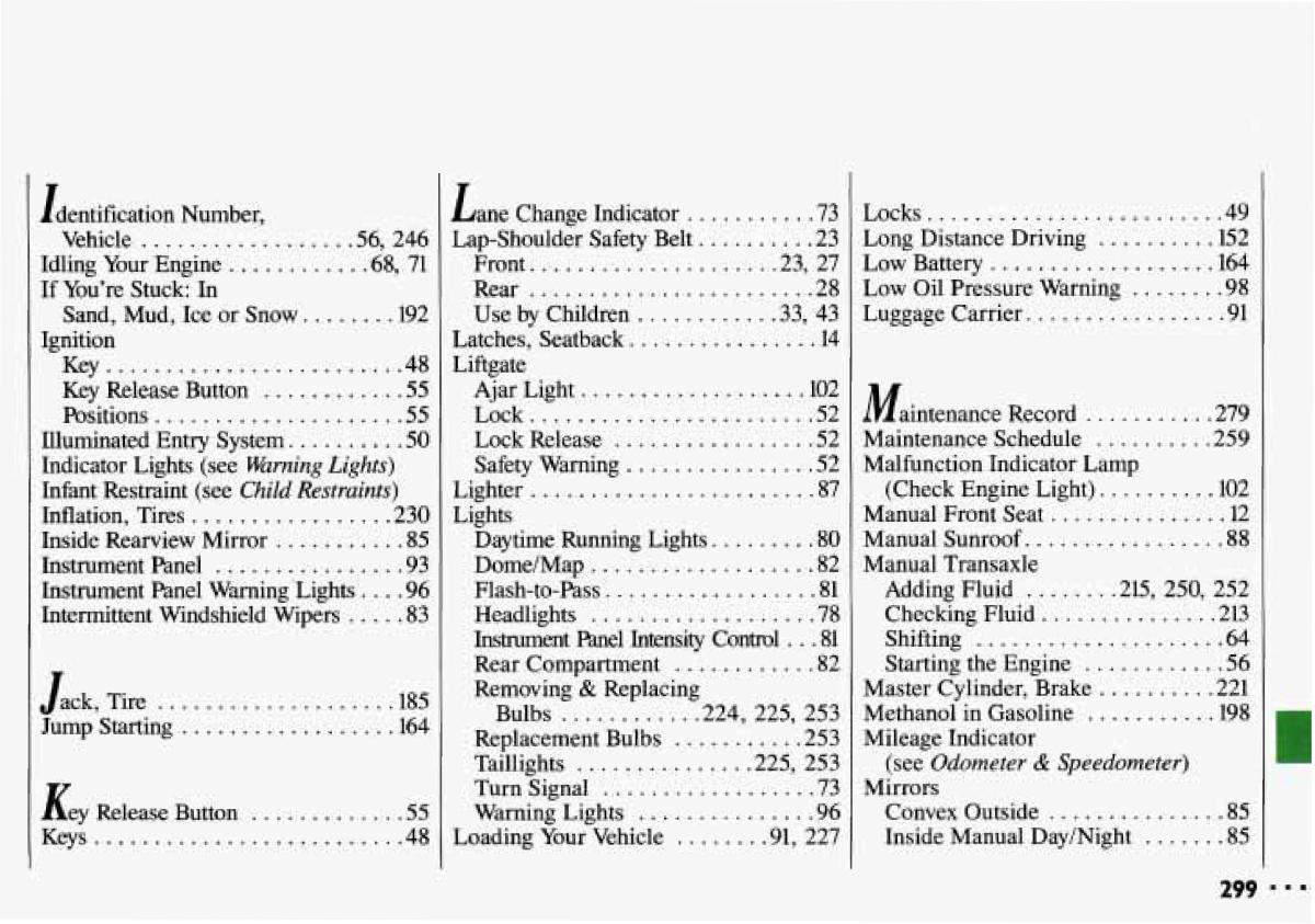 Chevrolet Cavalier II 2 owners manual / page 301