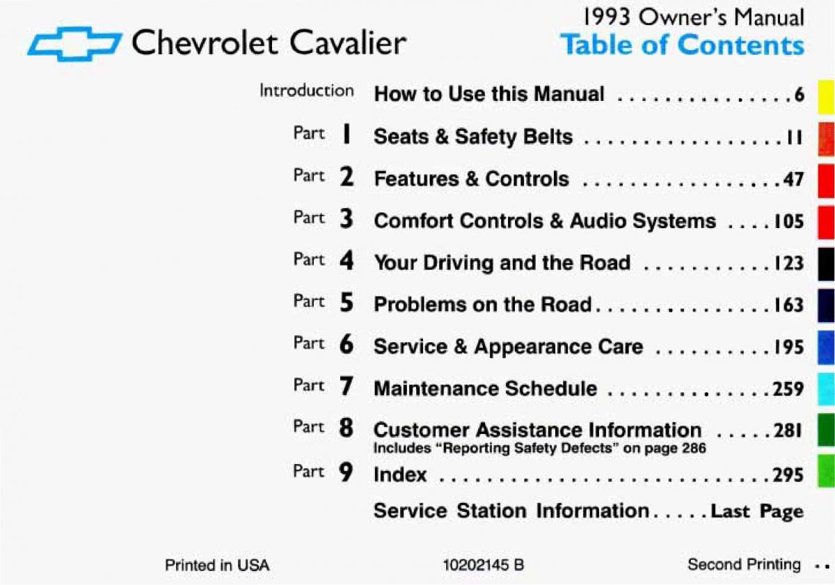manual  Chevrolet Cavalier II 2 owners manual / page 3