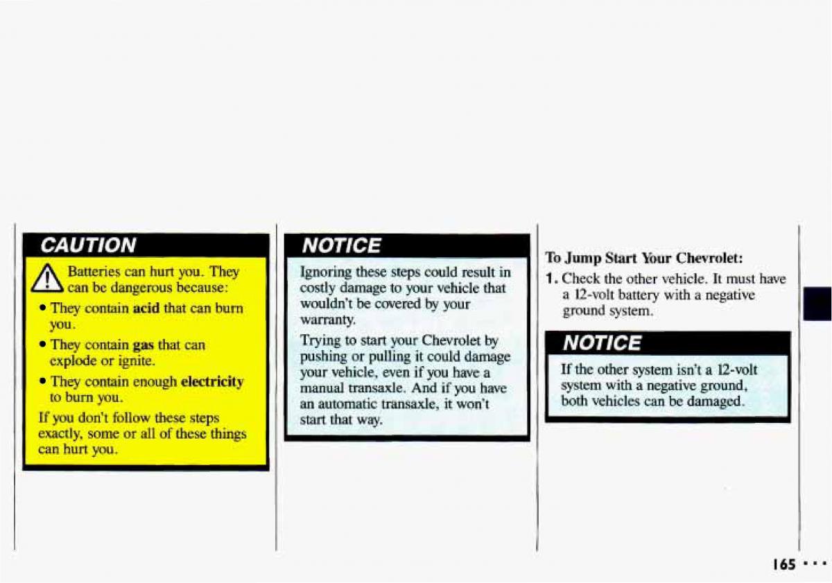 Chevrolet Cavalier II 2 owners manual / page 167