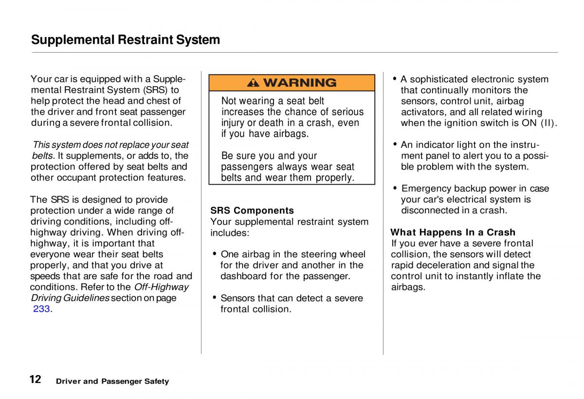 Honda CR V owners manual / page 14