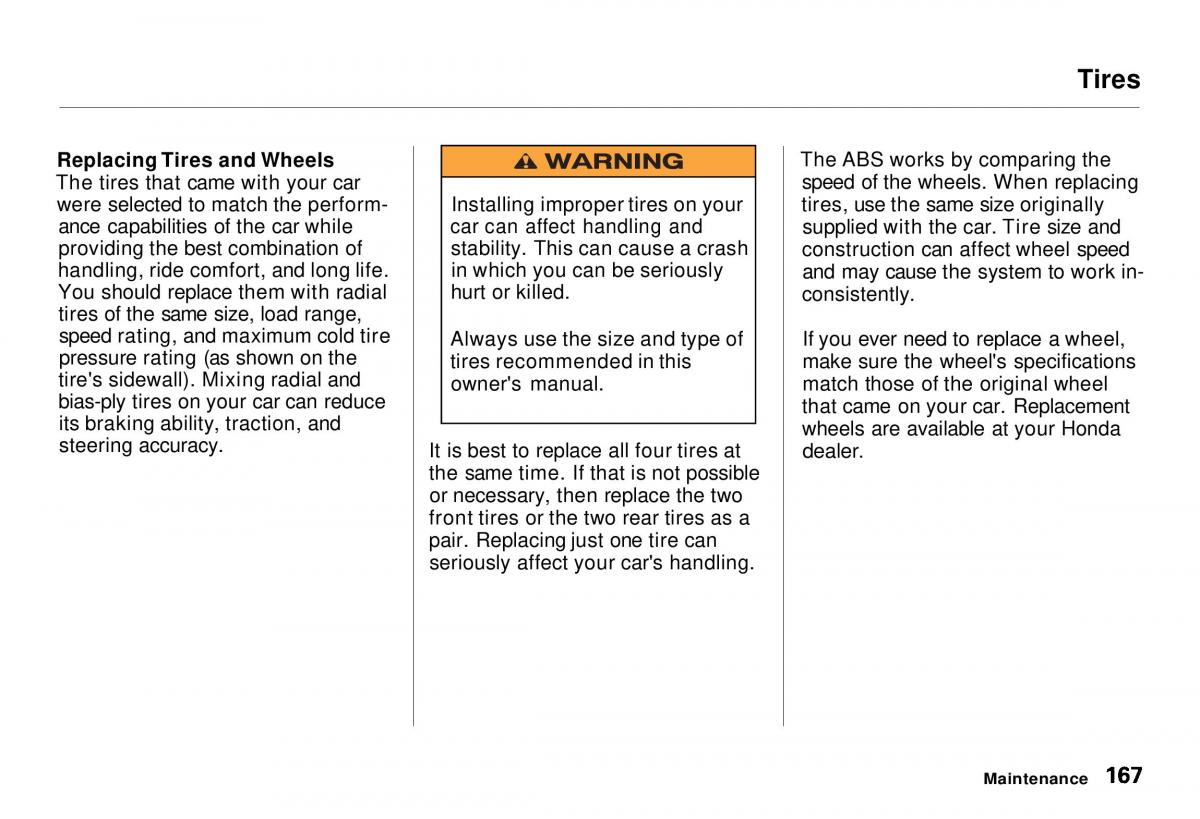 Honda CR V owners manual / page 167