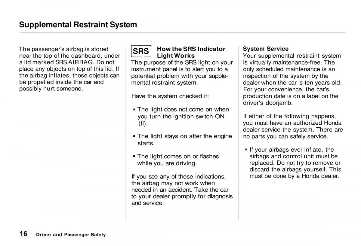 Honda CR V owners manual / page 18