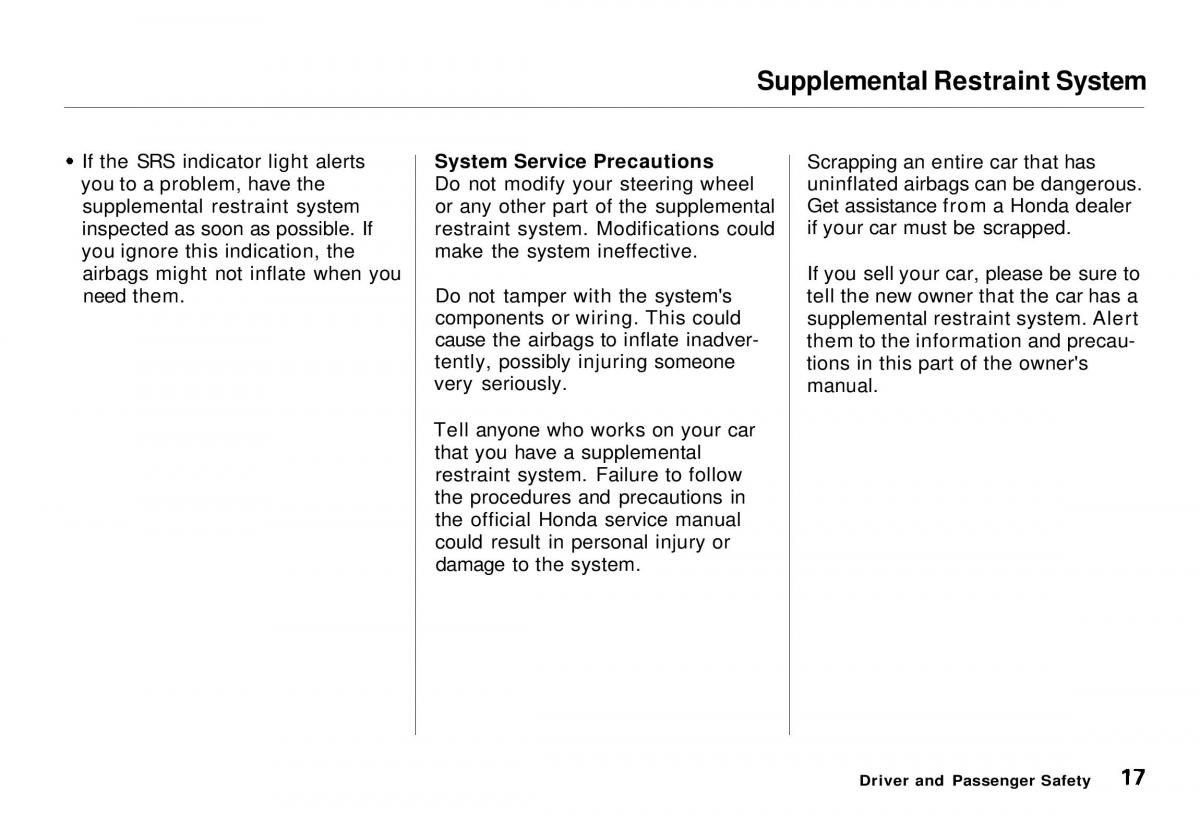 Honda CR V owners manual / page 19