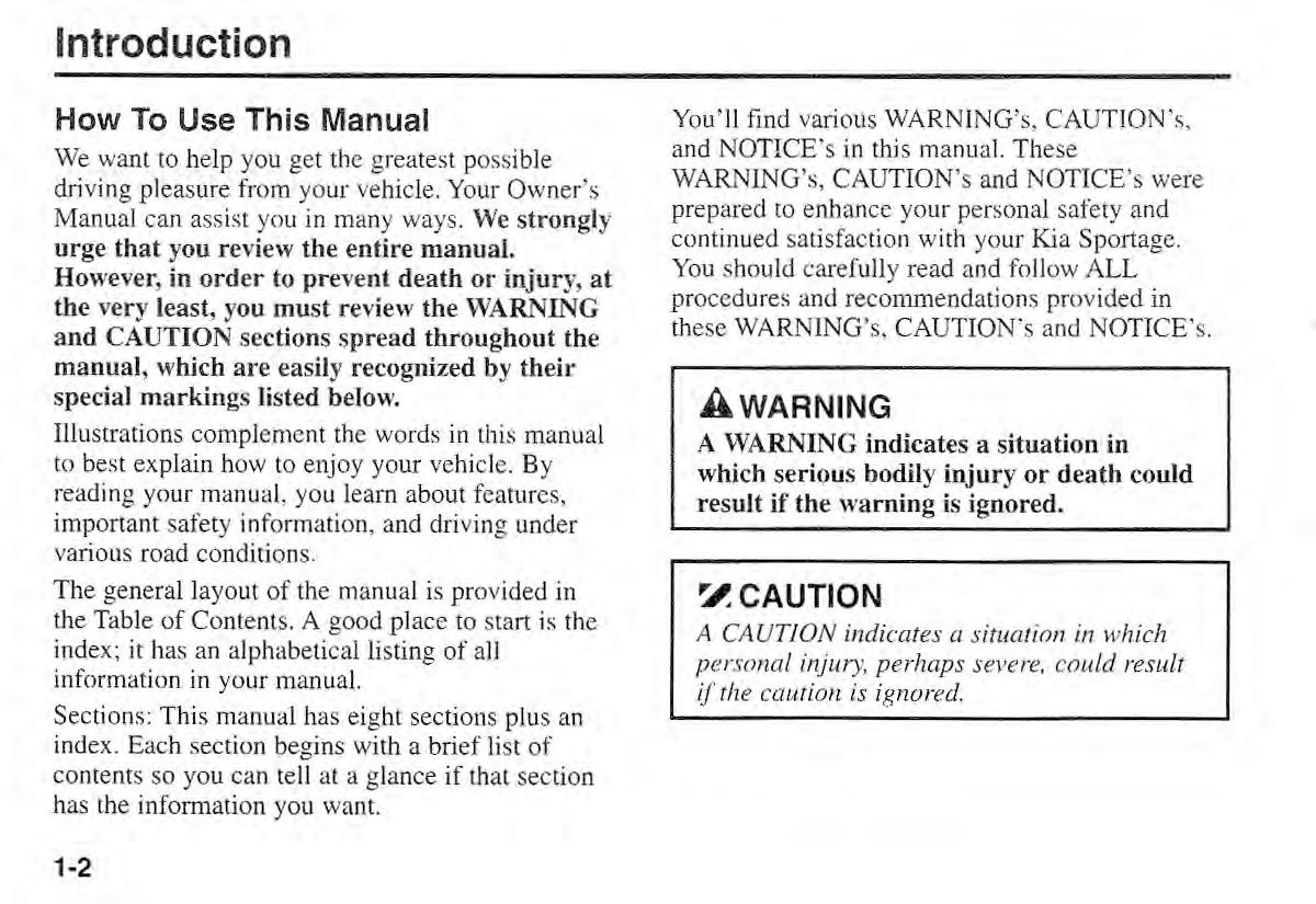 manual  Kia Sportage I 1 owners manual / page 6