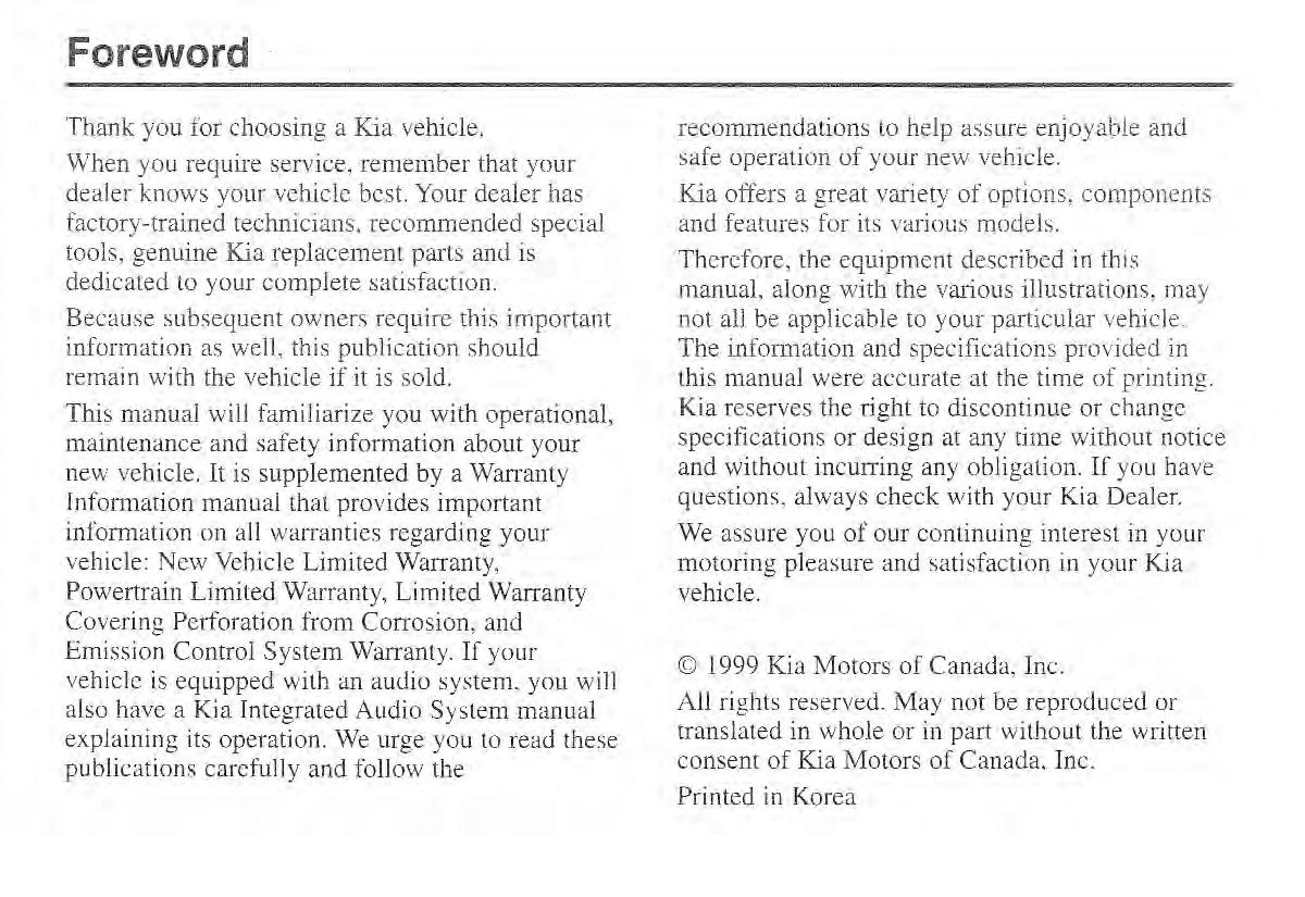 Kia Sportage I 1 owners manual / page 3