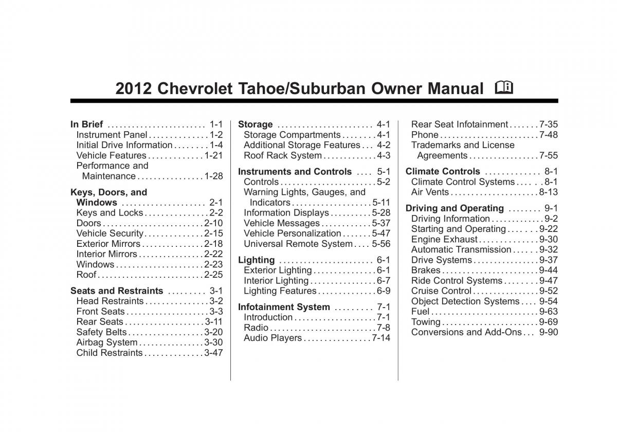 Chevrolet Suburban owners manual / page 1
