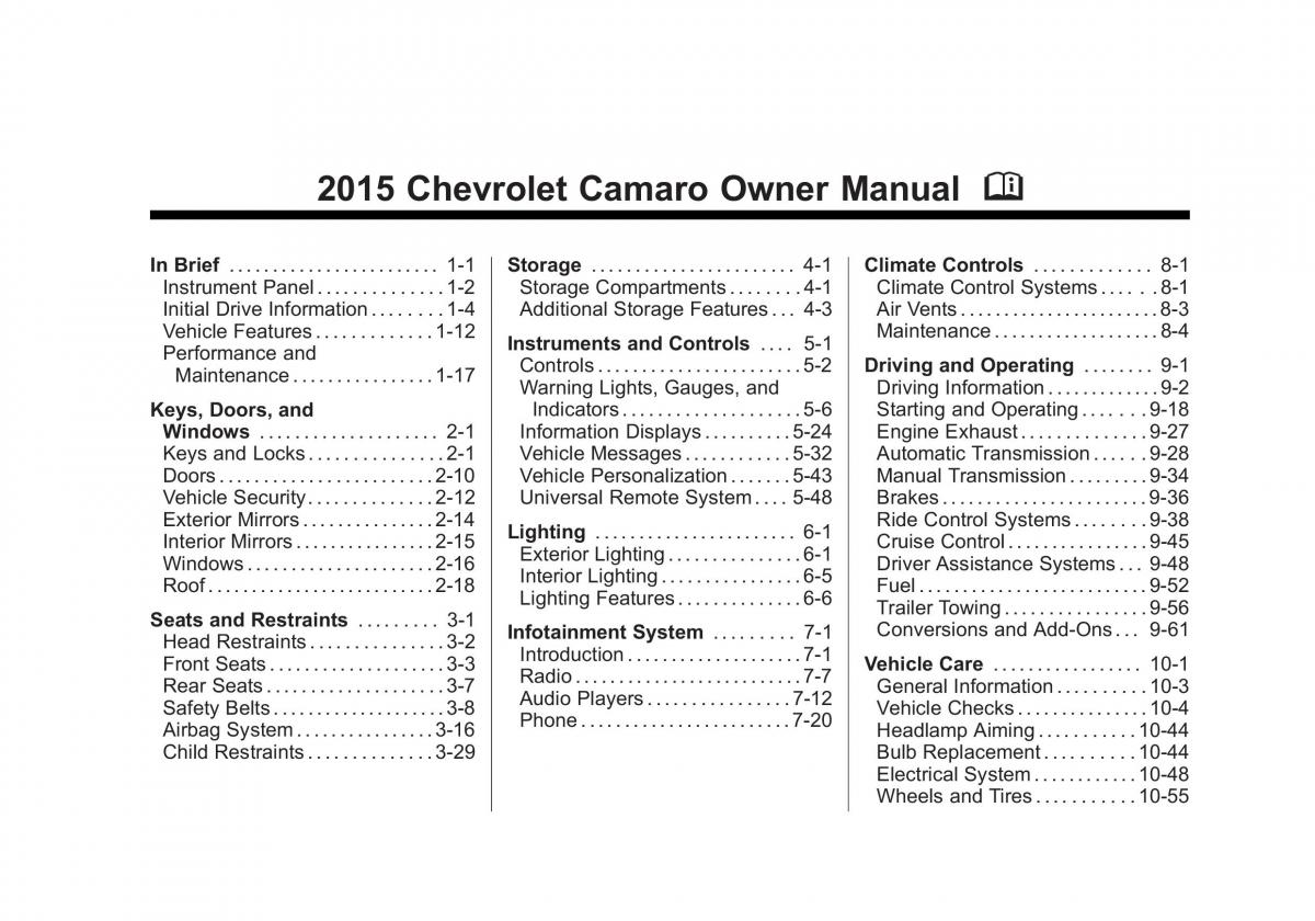 Chevrolet Camaro V 5 owners manual / page 2