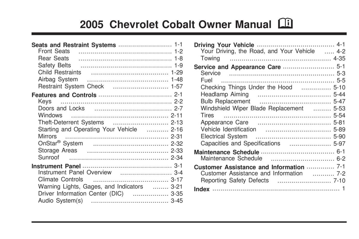 Chevrolet Cobalt owners manual / page 1