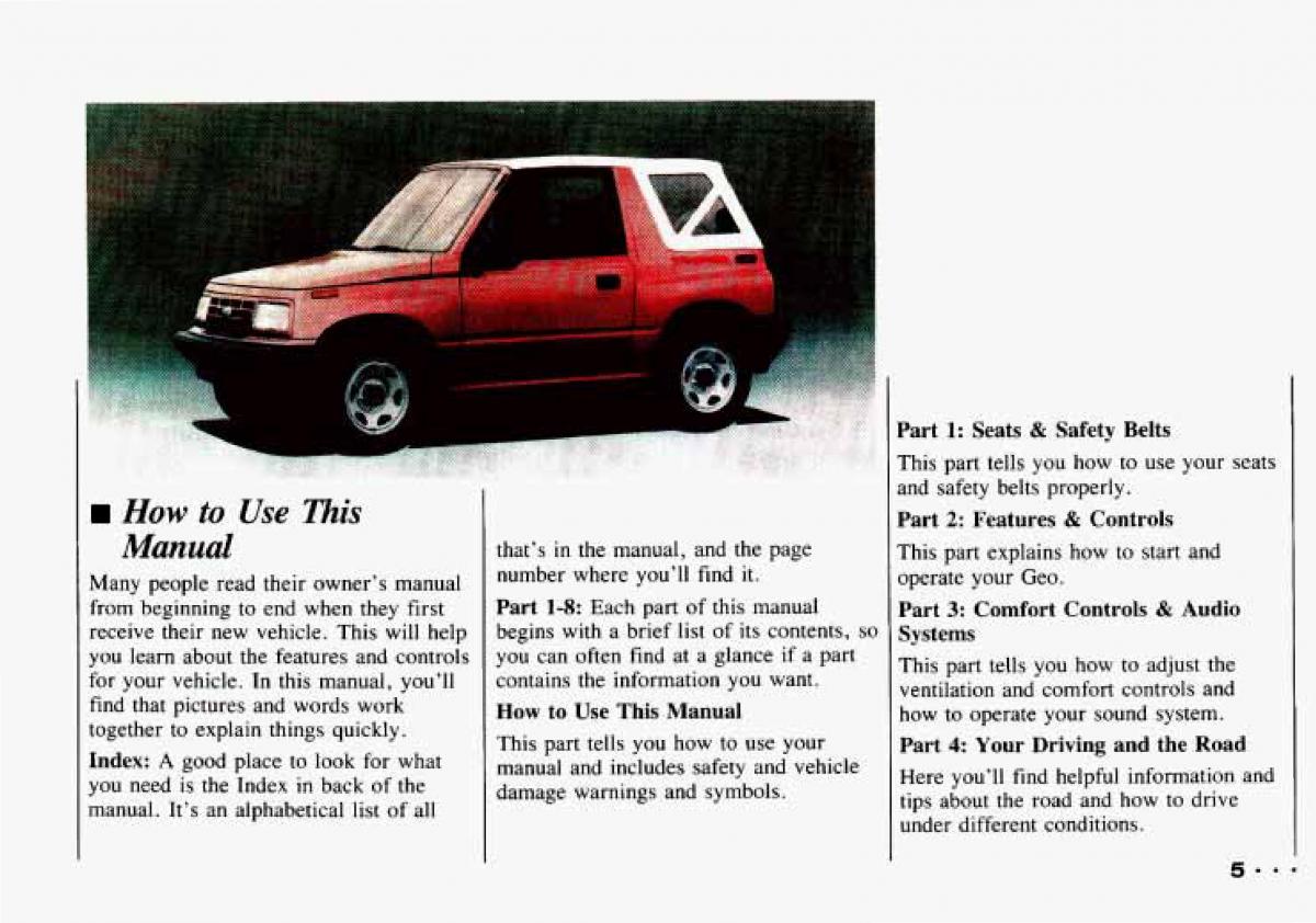 manual  Chevrolet Tracker owners manual / page 7