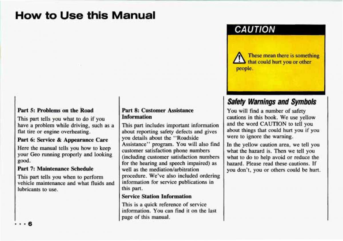 Chevrolet Tracker owners manual / page 8